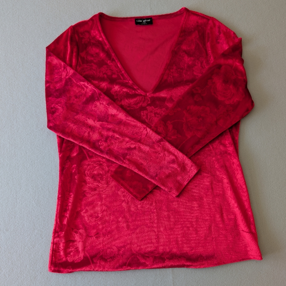 Red Floral Velvet Long Tunic Top 2XL Plus Size Romantic Soft Goth Y2K Inspired image 5